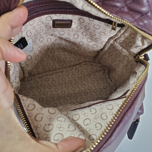 GUESS Quilted Burgundy Mini Backpack - Picture 13 of 14